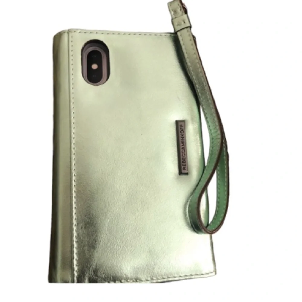Nicole Miller mobile case green metalic IPhone X wristlet NIB